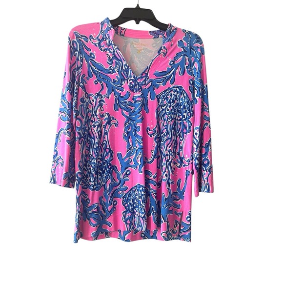 Lilly Pulitzer Vero Tunic Pink Caught In The Coral Top Shirt Size Small S - Picture 4 of 5
